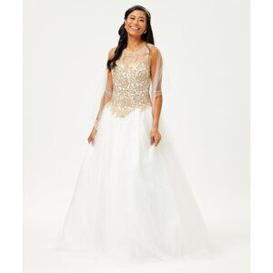 Ivory and Gold Beaded Quinceañera Ball Gown Wedding Dress Style By Layla K LK72